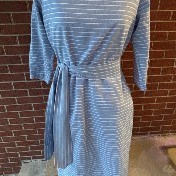 Woman’s Large Blue and White Tie Front Sheath Dress with Dolman Sleeves - Picture 2 of 8
